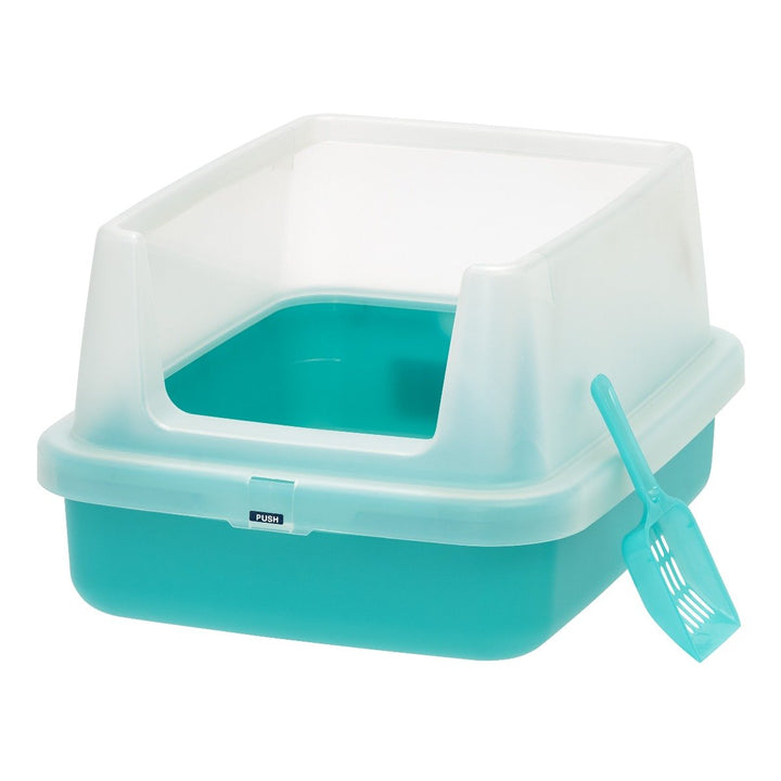 Open-Top Cat Litter Pan with Hood and Grid - image 1#color_green