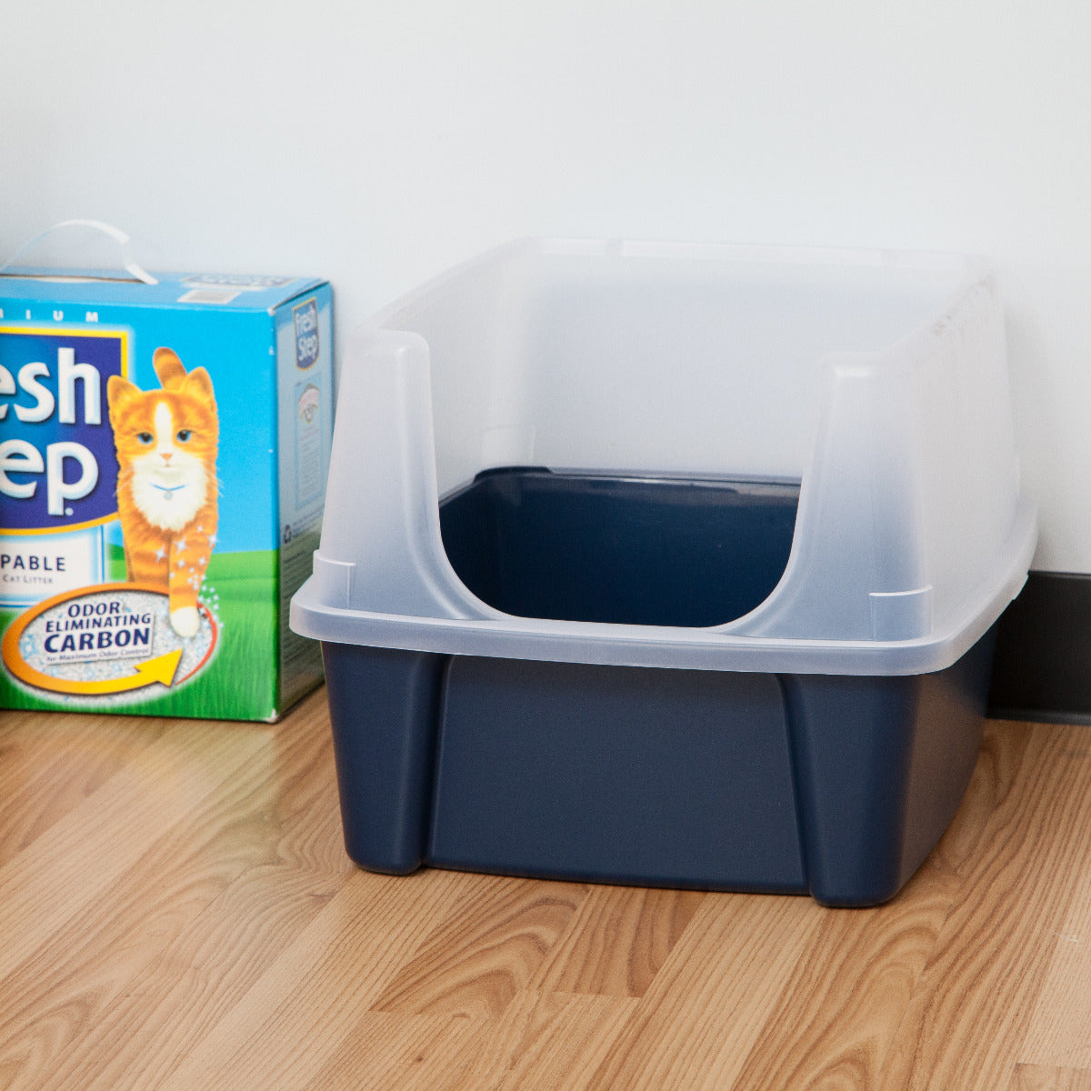 Open Top Cat Litter Box with Shield and Scoop Navy