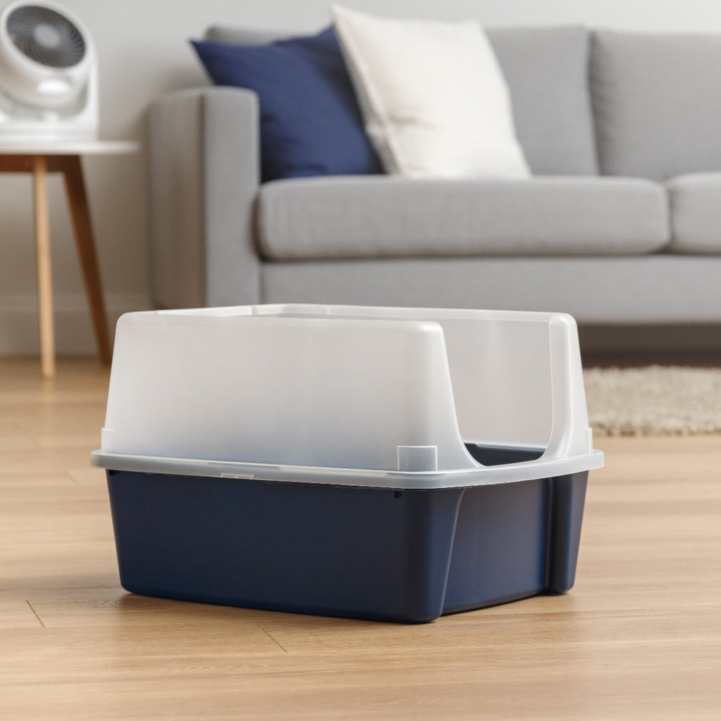 Open-Top Cat Litter Box with Cler High-Shield - Navy – IRIS USA