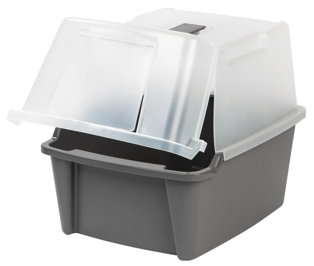 Split-Lid Hooded Litter Box, Dark Gray - IRIS USA, Inc.