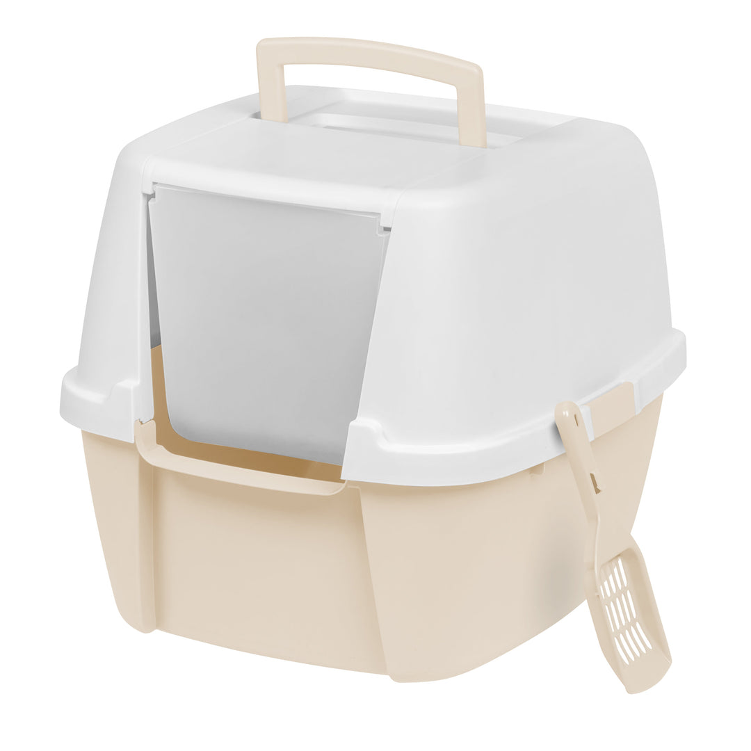Jumbo Hooded Litter Box with Scoop, Off White - IRIS USA, Inc.