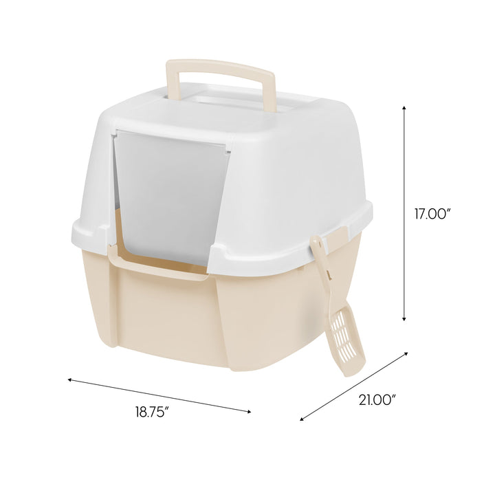 Jumbo Hooded Litter Box with Scoop, Off White - IRIS USA, Inc.