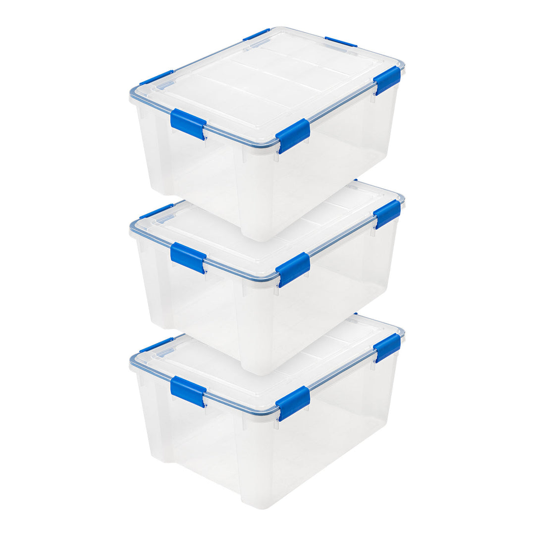 60 Quart WEATHERTIGHT Multi-Purpose Storage Box, Clear with Blue Buckles, 3 Pack - IRIS USA, Inc.