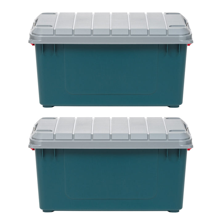 79 Quart Green Stackble Storage Tote w/ Heavy-duty Buckles [ Pack of 2 ] - IRIS USA, Inc.