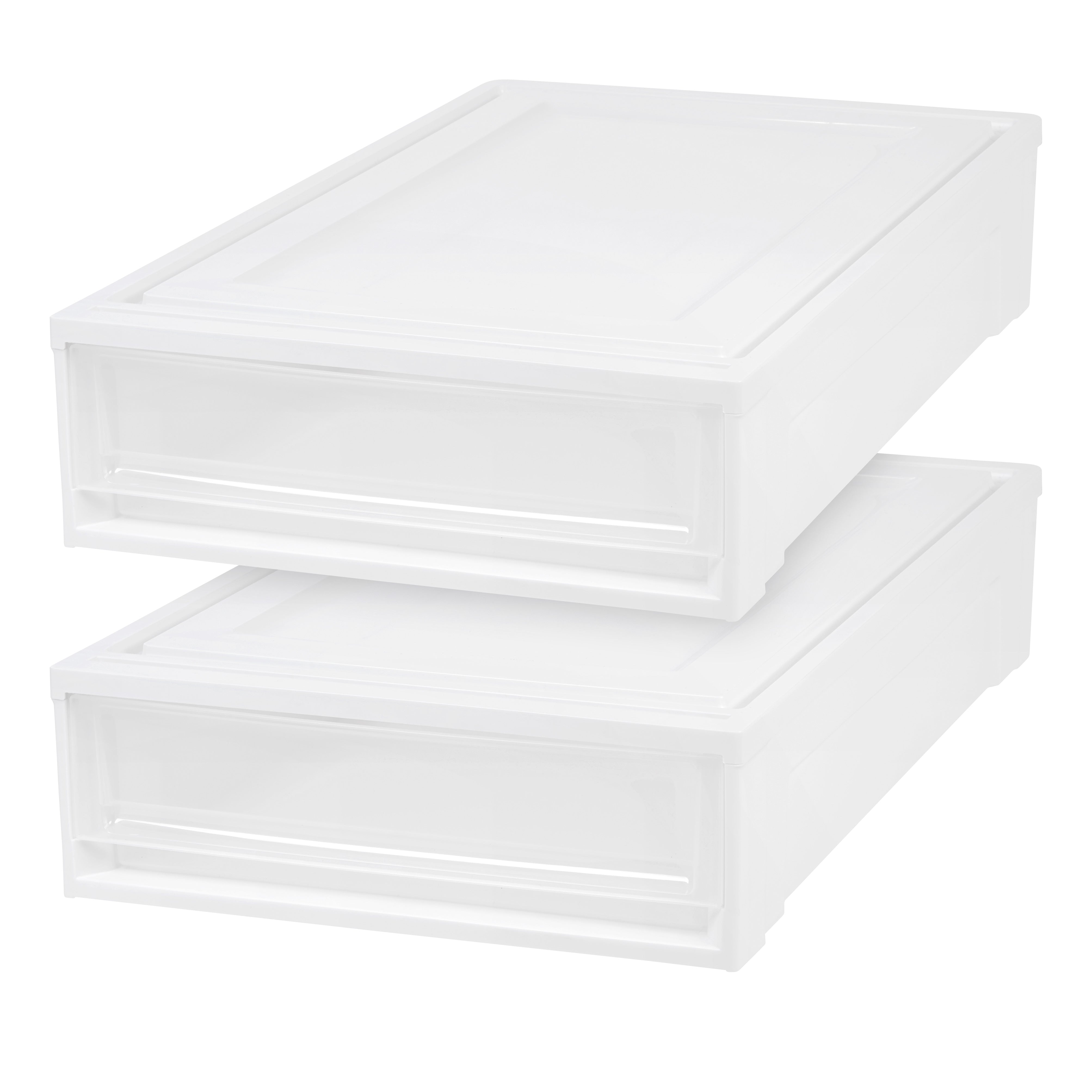 IRIS USA Under Bed Plastic Box Chest Drawer Storage Container, White (4  Pack)