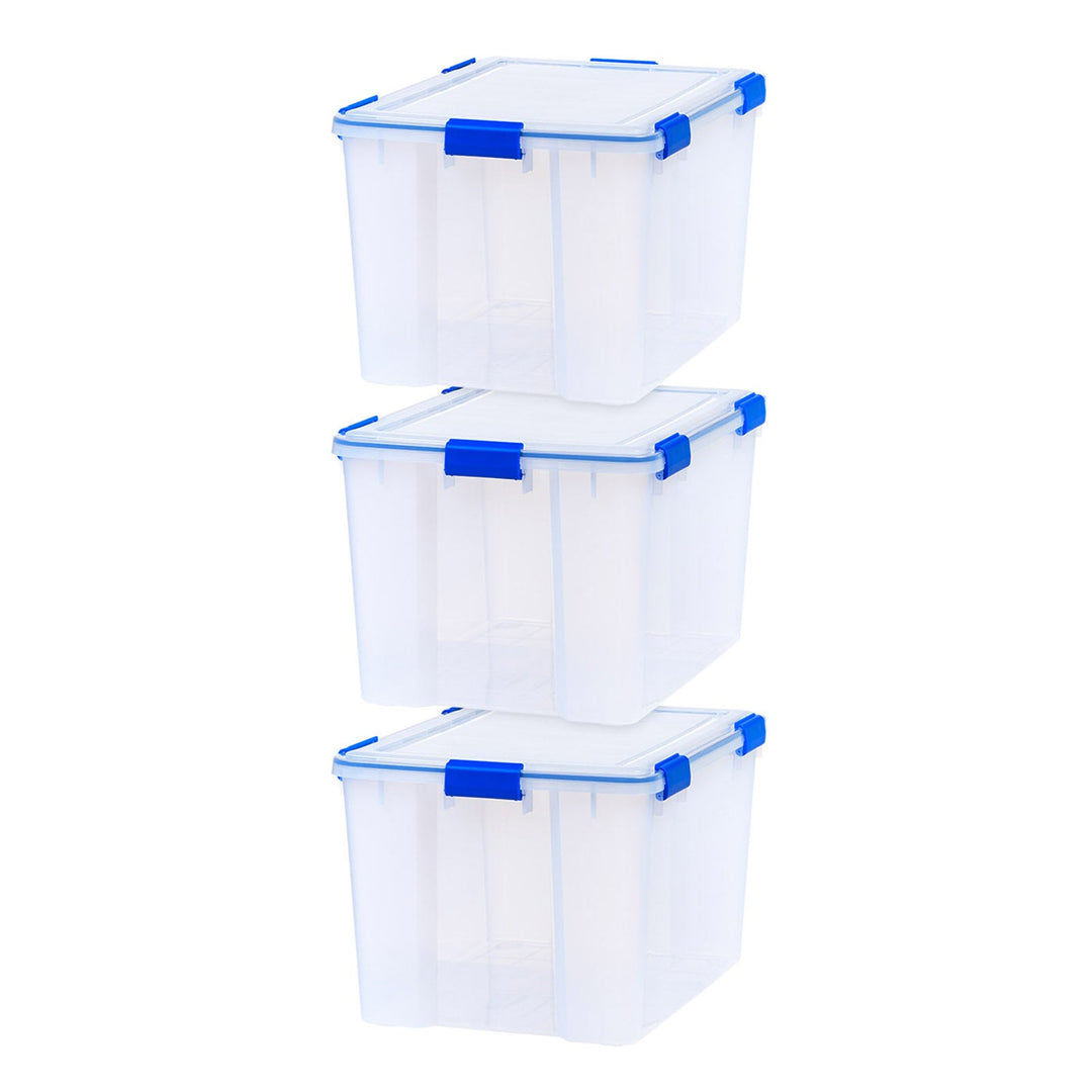 IRIS USA 74 Quart WEATHERTIGHT Multi-Purpose Storage Box, Clear with Blue Buckles, 3 Pack - IRIS USA, Inc.