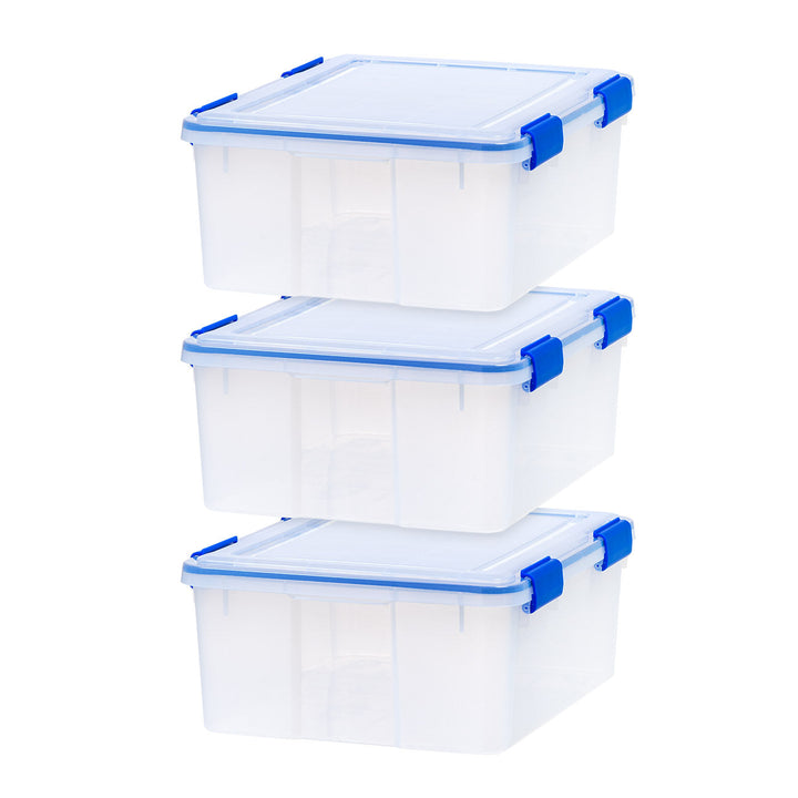 IRIS USA 30 Quart WEATHERTIGHT Multi-Purpose Storage Box, Clear with Blue Buckles, 3 Pack - IRIS USA, Inc.