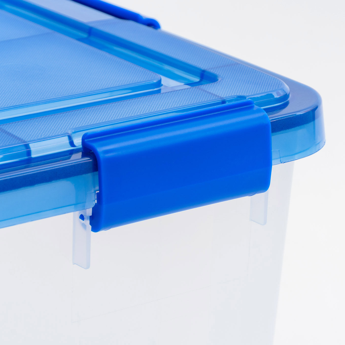 Iris 15 Gallon Clear Plastic Storage Boxes with Blue Lid, Pack of 4