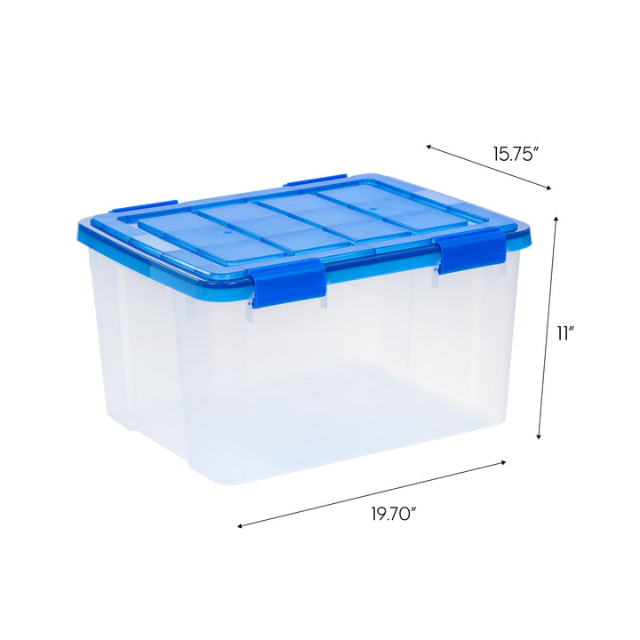 11 Gallon Clear Plastic Storage Boxes with Blue Lid, Pack of 4 - IRIS USA, Inc.