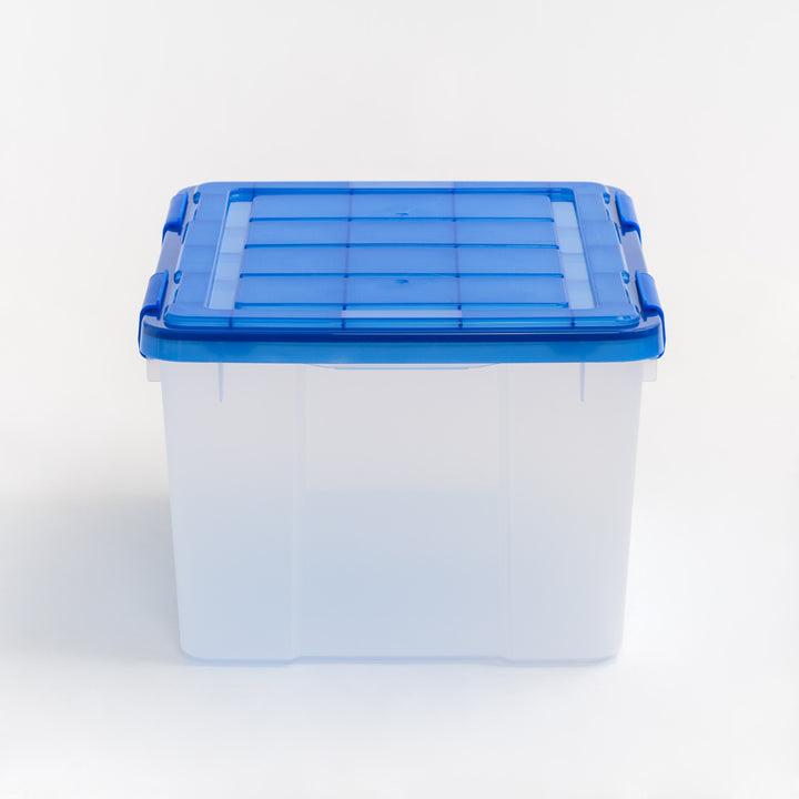 11 Gallon Clear Plastic Storage Boxes with Blue Lid, Pack of 4 - IRIS USA, Inc.