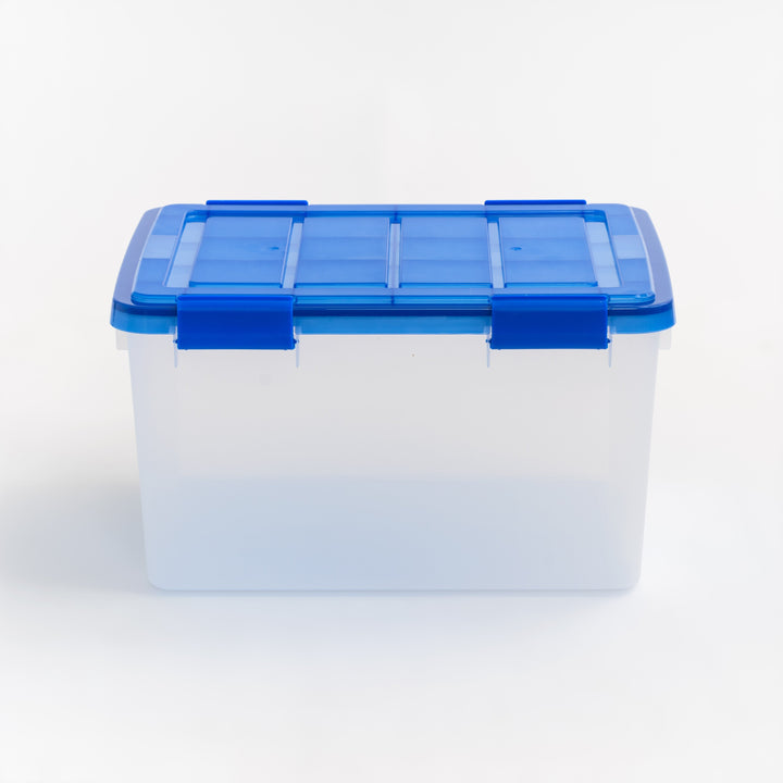 11 Gallon Clear Plastic Storage Boxes with Blue Lid, Pack of 4 - IRIS USA, Inc.