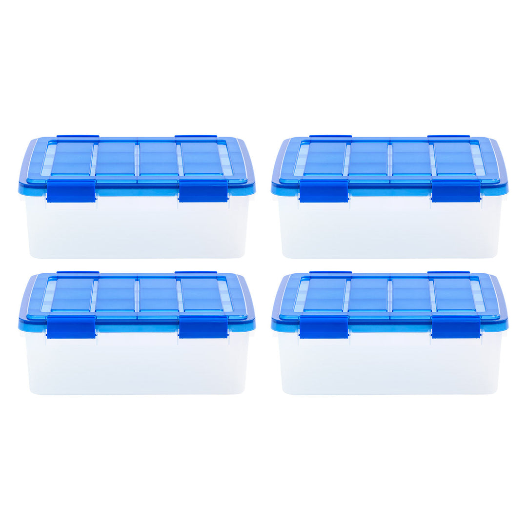 6.5 Gallon Clear Plastic Storage Boxes with Blue Lid, Pack of 4 - IRIS USA, Inc.