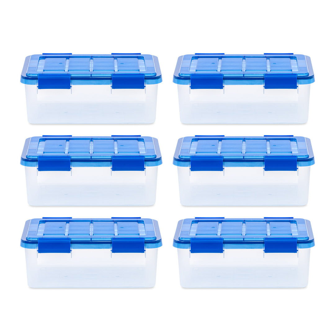 4 Gallon Clear Plastic Storage Boxes with Blue Lid, Pack of 6 - IRIS USA, Inc.