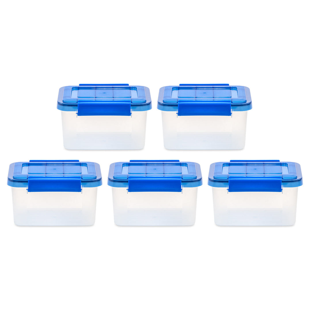 1.5 Gallon Element Resistant Clear Plastic storage Box, Lid Blue, Pack of 5 - IRIS USA, Inc.