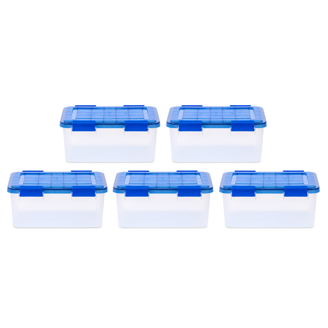 4.6 Gallon Element Resistant Clear Plastic storage Box, Lis Blue Pack of 5 - IRIS USA, Inc.