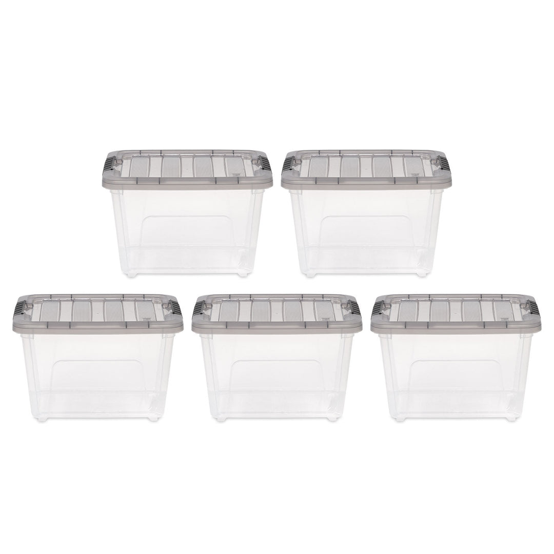 4.7 Gallon Stack & Pull Clear Plastic storage Box, Lid Gray, pack of 5 - IRIS USA, Inc.