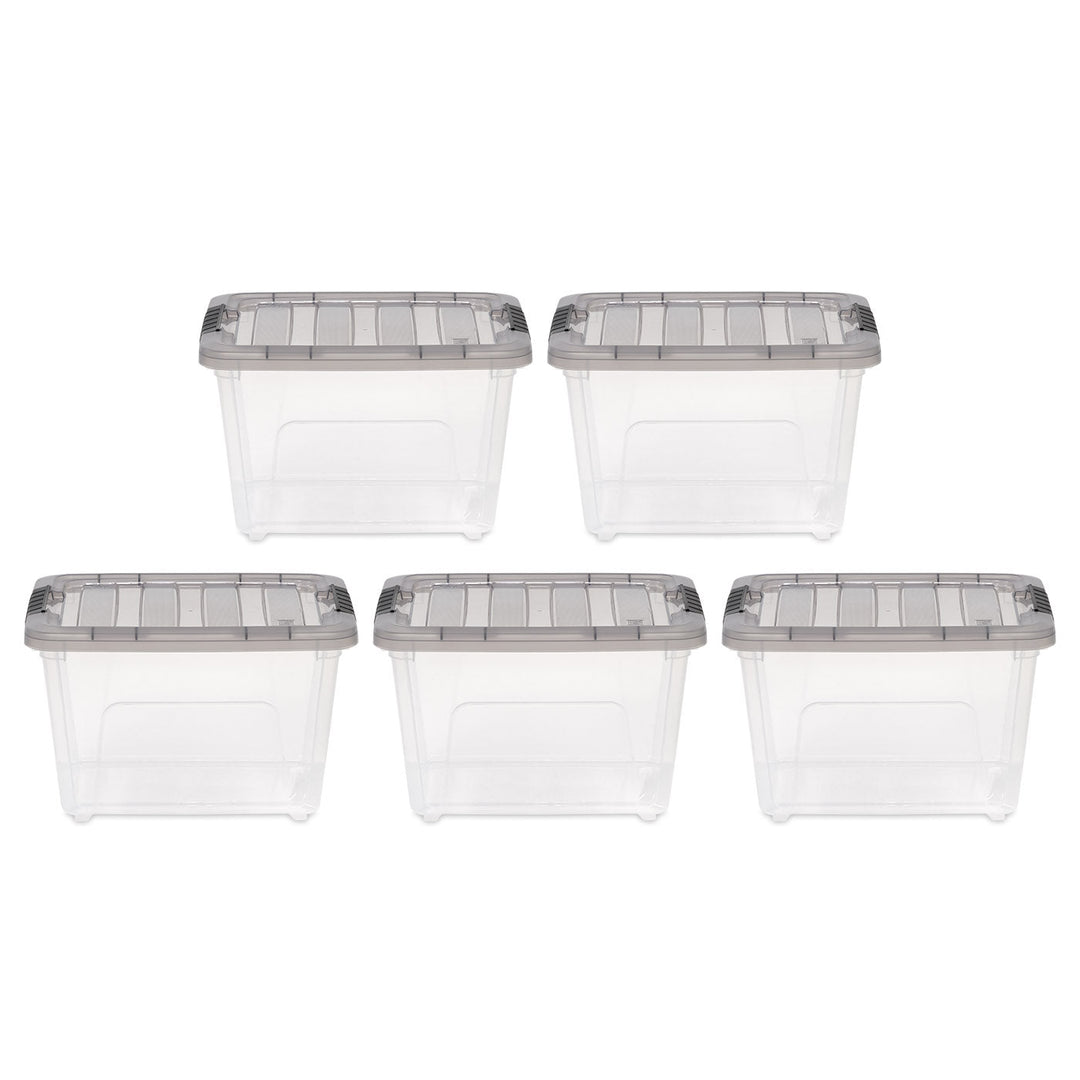 4.7 Gallon Stack & Pull Clear Plastic storage Box, Lid Gray, pack of 5 - IRIS USA, Inc.