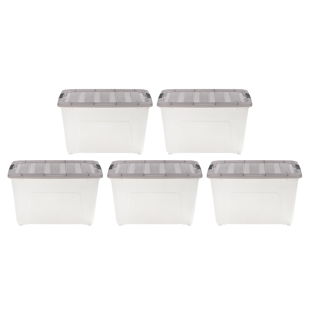 13 Gallon Stack & Pull Clear storage Box, Lid Gray, pack of 5 - IRIS USA, Inc.