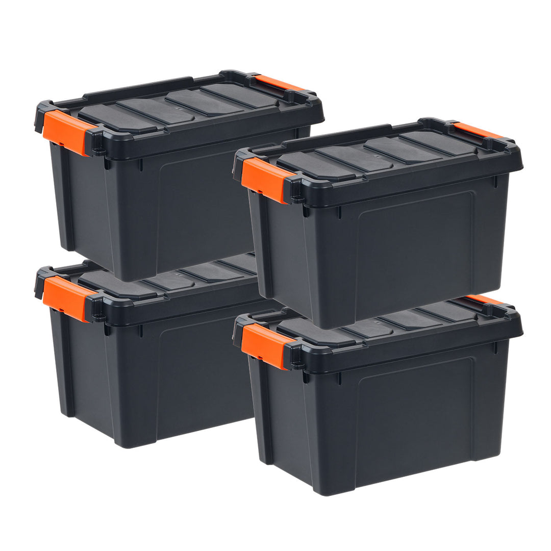 22 Quart Heavy Duty Plastic Storage Box, Black Pack of 4
