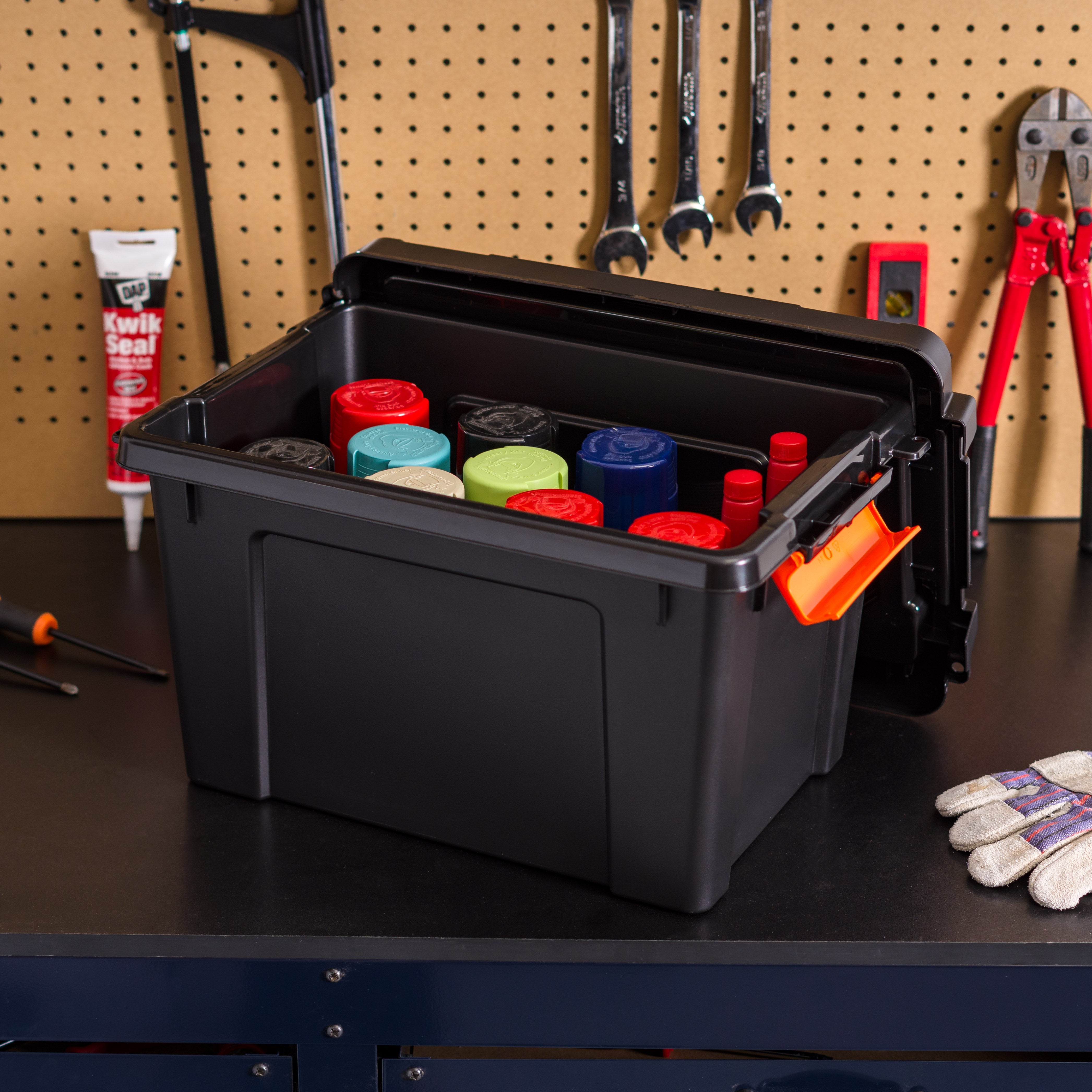 22 Quart Heavy Duty Plastic Storage Box, Black Pack of 4 – IRIS USA