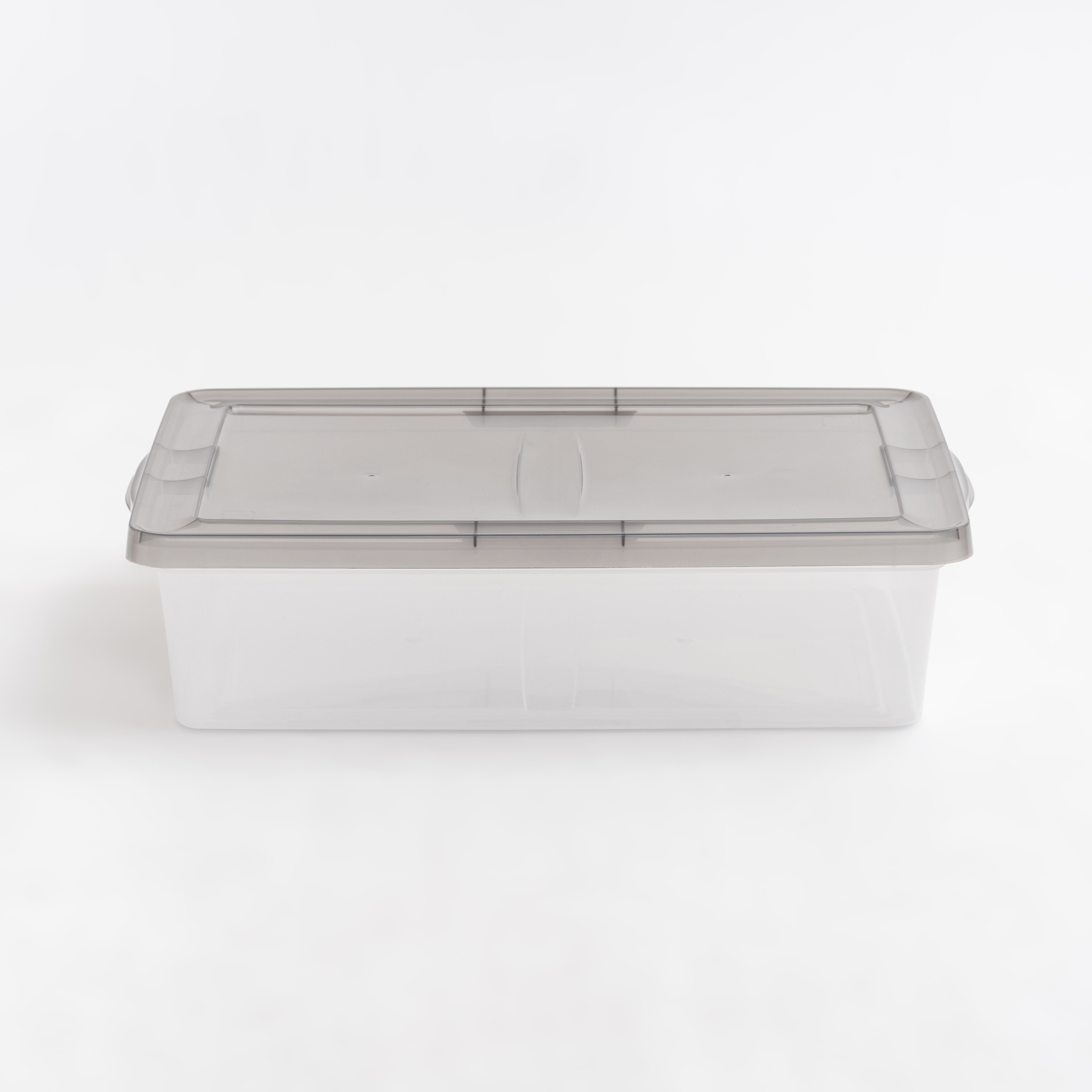 7 Gallon Snap Top Plastic Storage Box Clear wih Gray Lid Pack of 6