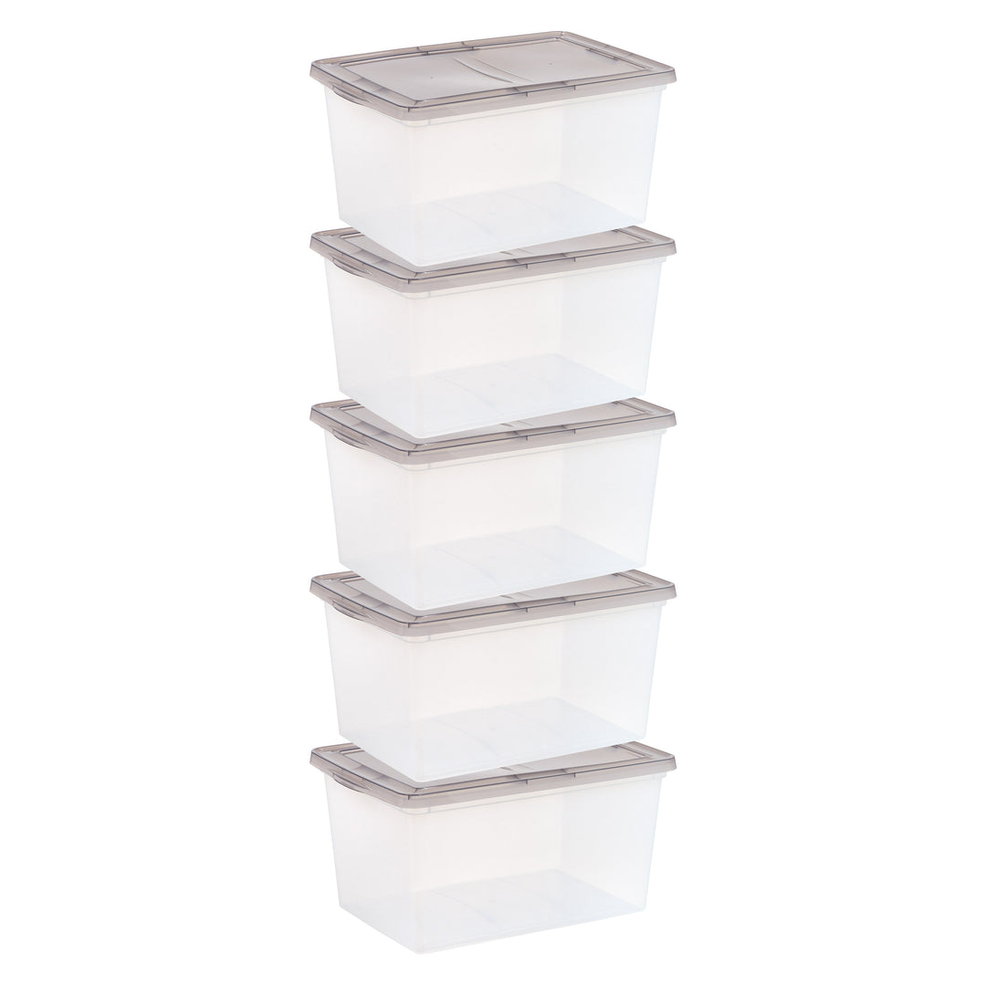 14.5 Gallon Snap Top Plastic Storage Box, Clear wih Gray Lid, Pack of 5 - IRIS USA, Inc.