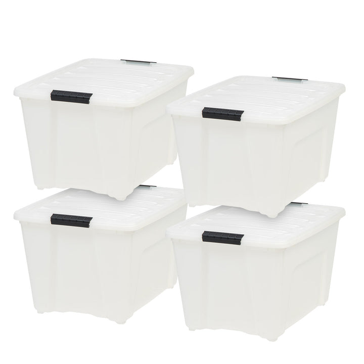 IRIS USA 53 Qt. Plastic Storage Bin Tote Organizing Container with Durable Lid and Secure Latching Buckles, Stackable and Nestable, 4 Pack, Pearl with Black Buckle - IRIS USA, Inc.