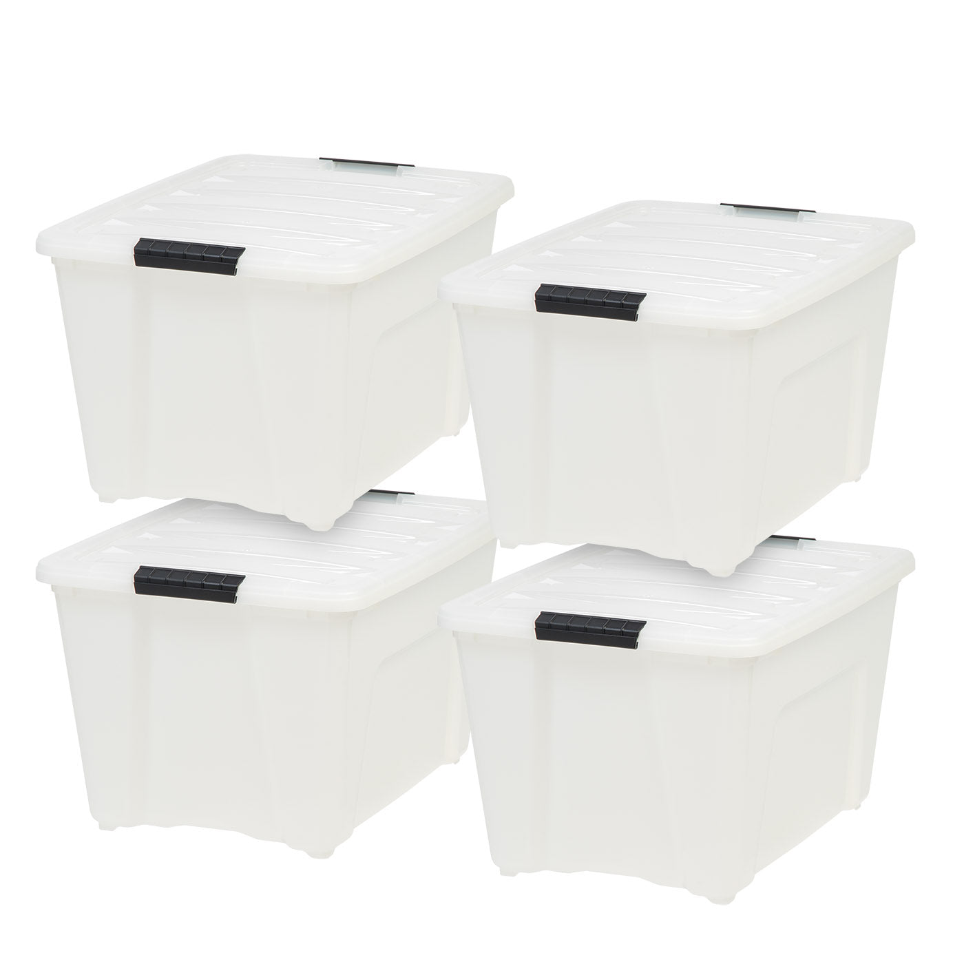 Iris USA 32 qt. Plastic Storage Bin Tote Organizing Container with Durable Lid and Secure Latching Buckles, Stackable and Nestable, 4 Pack, Black with