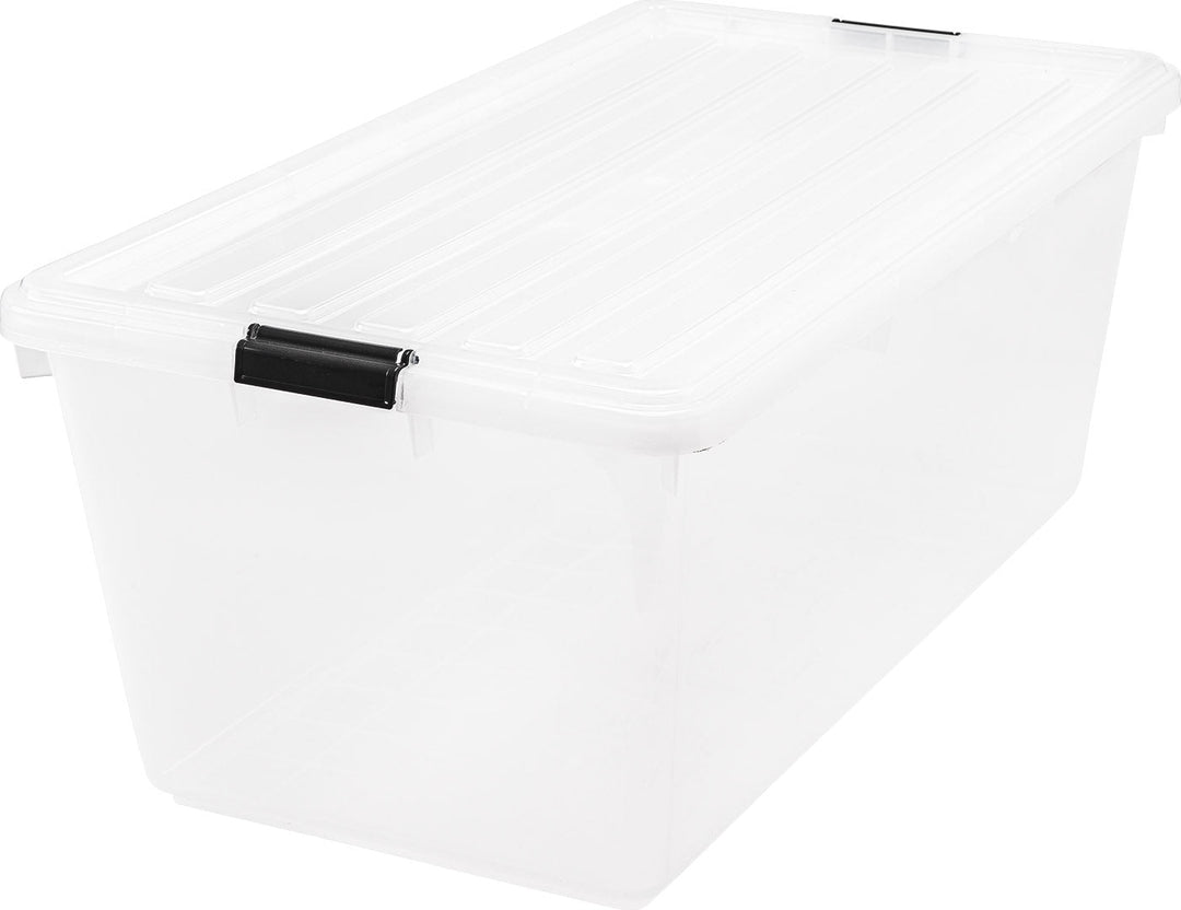 IRIS USA 91 Quart Large Storage Bin Utility Tote Organizing Container Box with Buckle Down Lid for Clothes Storage, 4 Pack, Clear - IRIS USA, Inc.