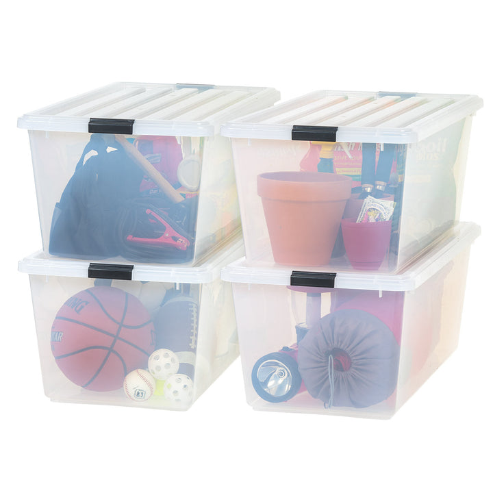 IRIS USA 91 Quart Large Storage Bin Utility Tote Organizing Container Box with Buckle Down Lid for Clothes Storage, 4 Pack, Clear - IRIS USA, Inc.