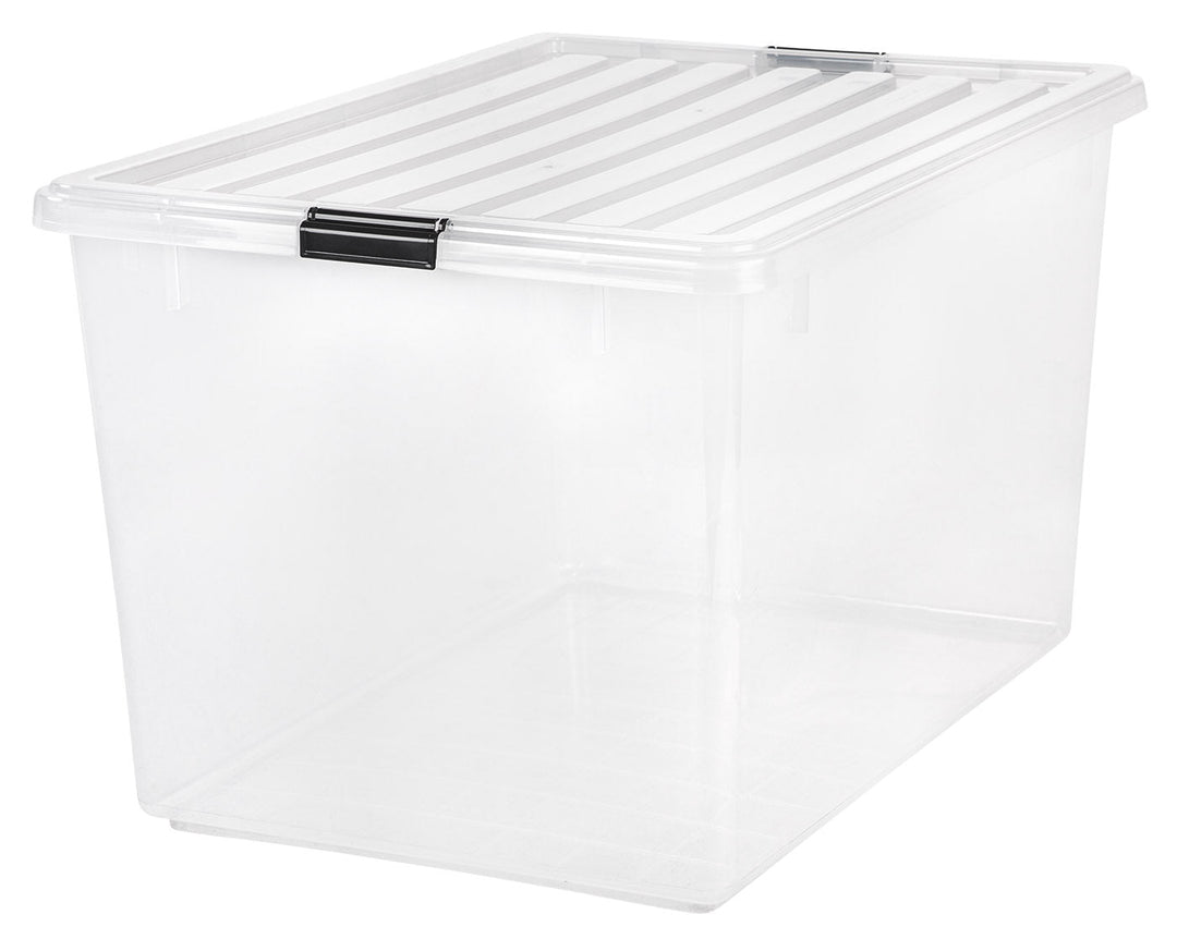 IRIS USA 132 Quart Large Storage Bin Utility Tote Organizing Container Box with Buckle Down Lid for Clothes Storage, 3 Pack, Clear - IRIS USA, Inc.