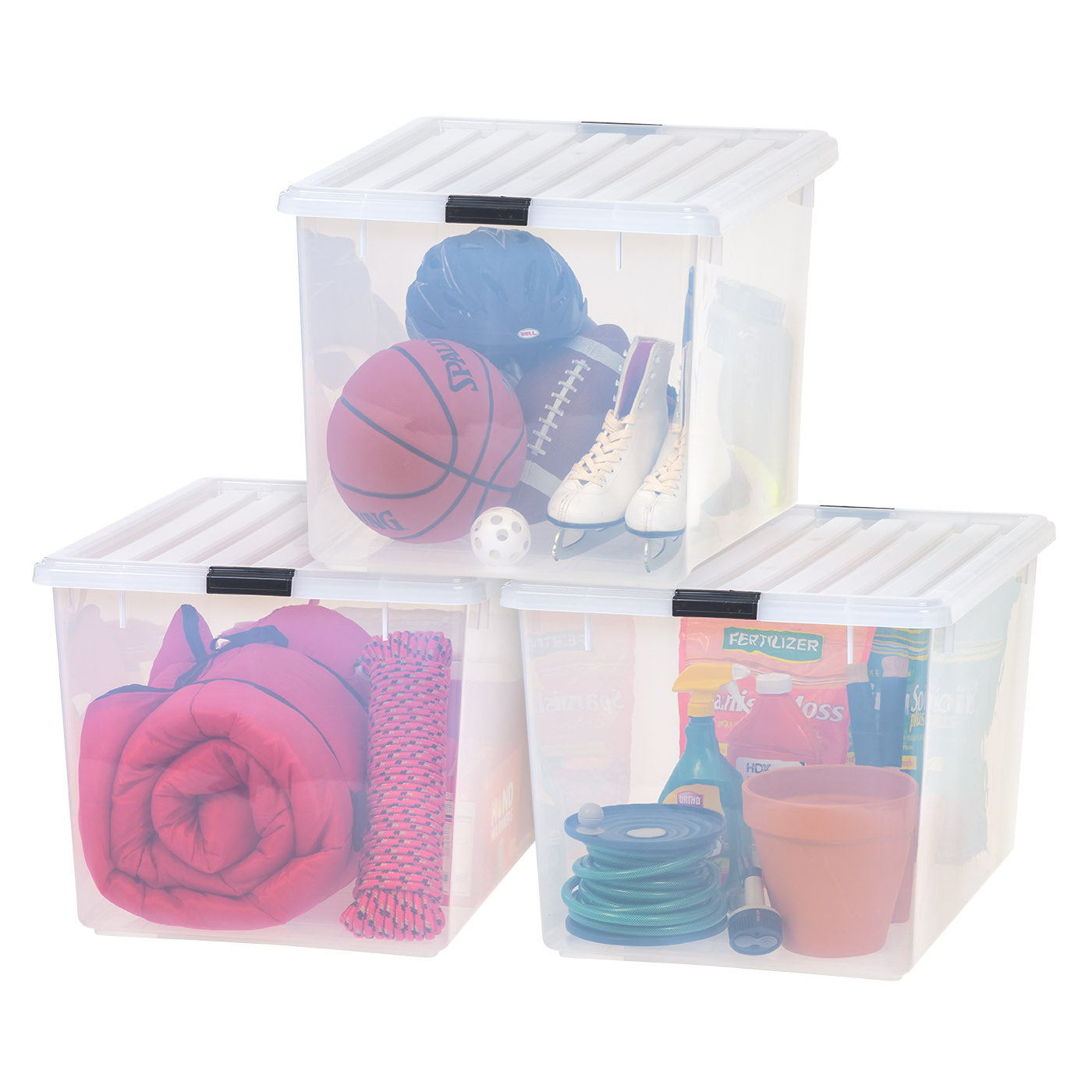 IRIS USA 3 Pack 144qt Large Clear View Plastic Storage Bin with Lid and  Secure Latching Buckles 