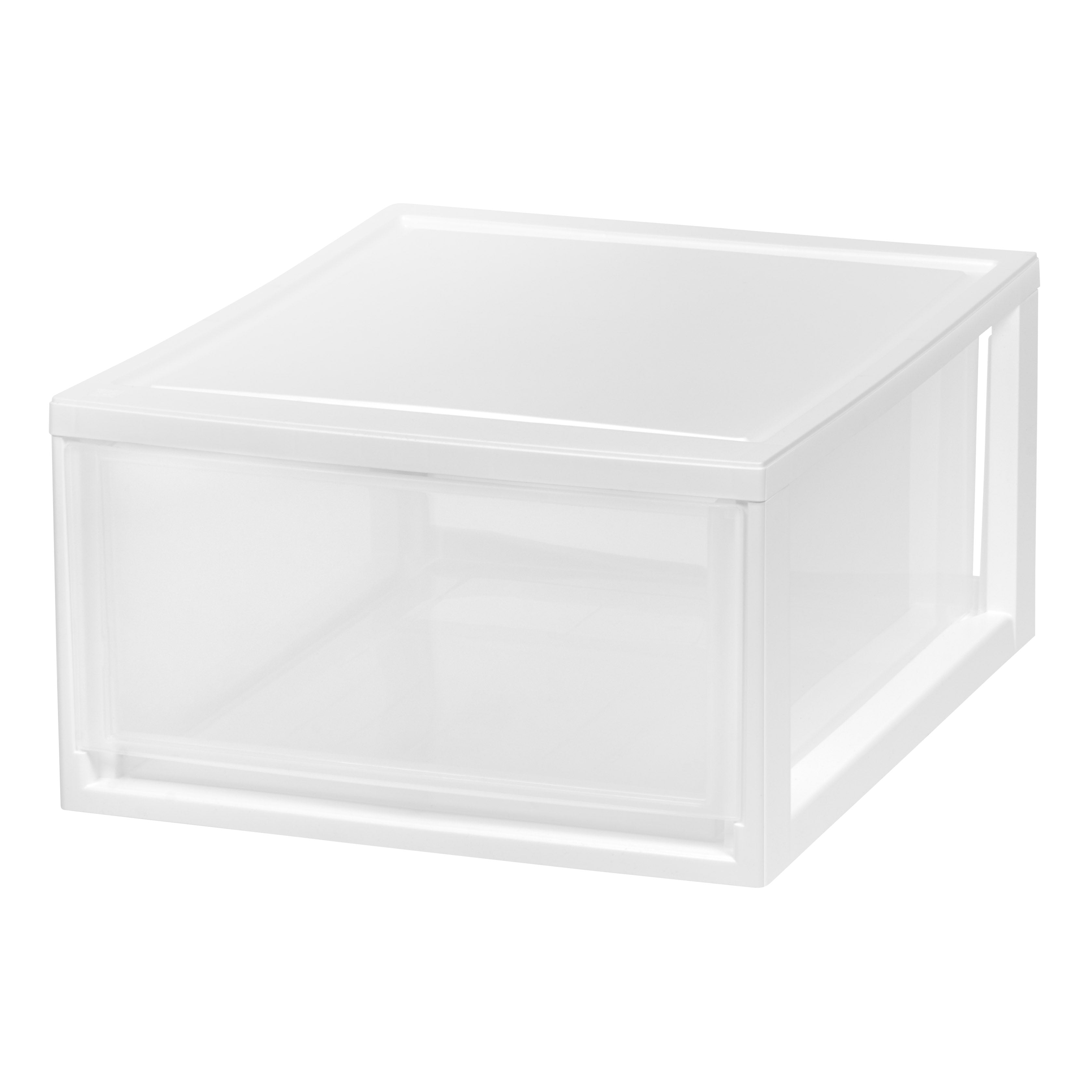 Compact Stacking, Stackable Plastic Drawer Unit, 29.5 Quart, White, 2 ...