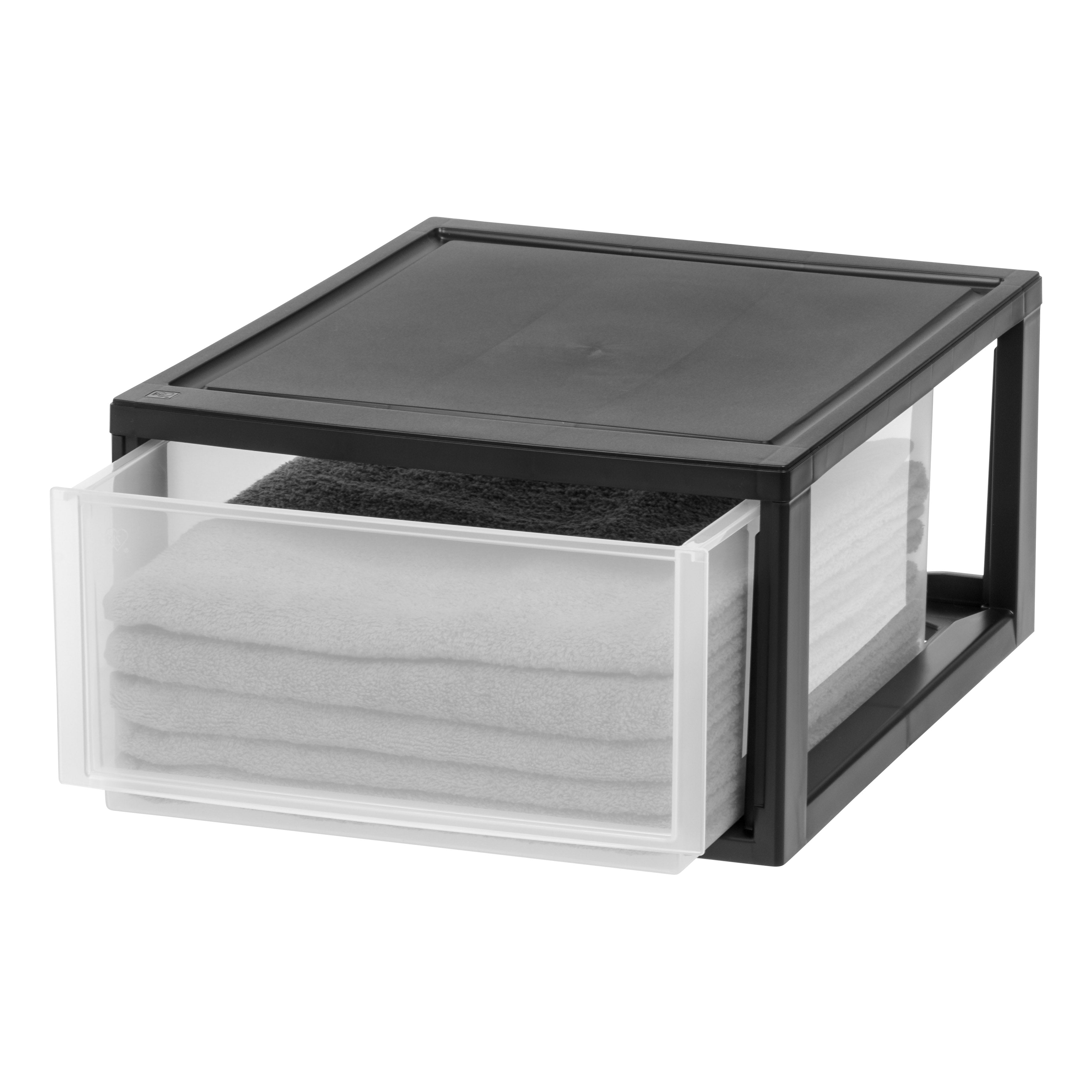 Compact Stacking, Stackable Plastic Drawer Unit, 29.5 Quart, Black, 2 ...