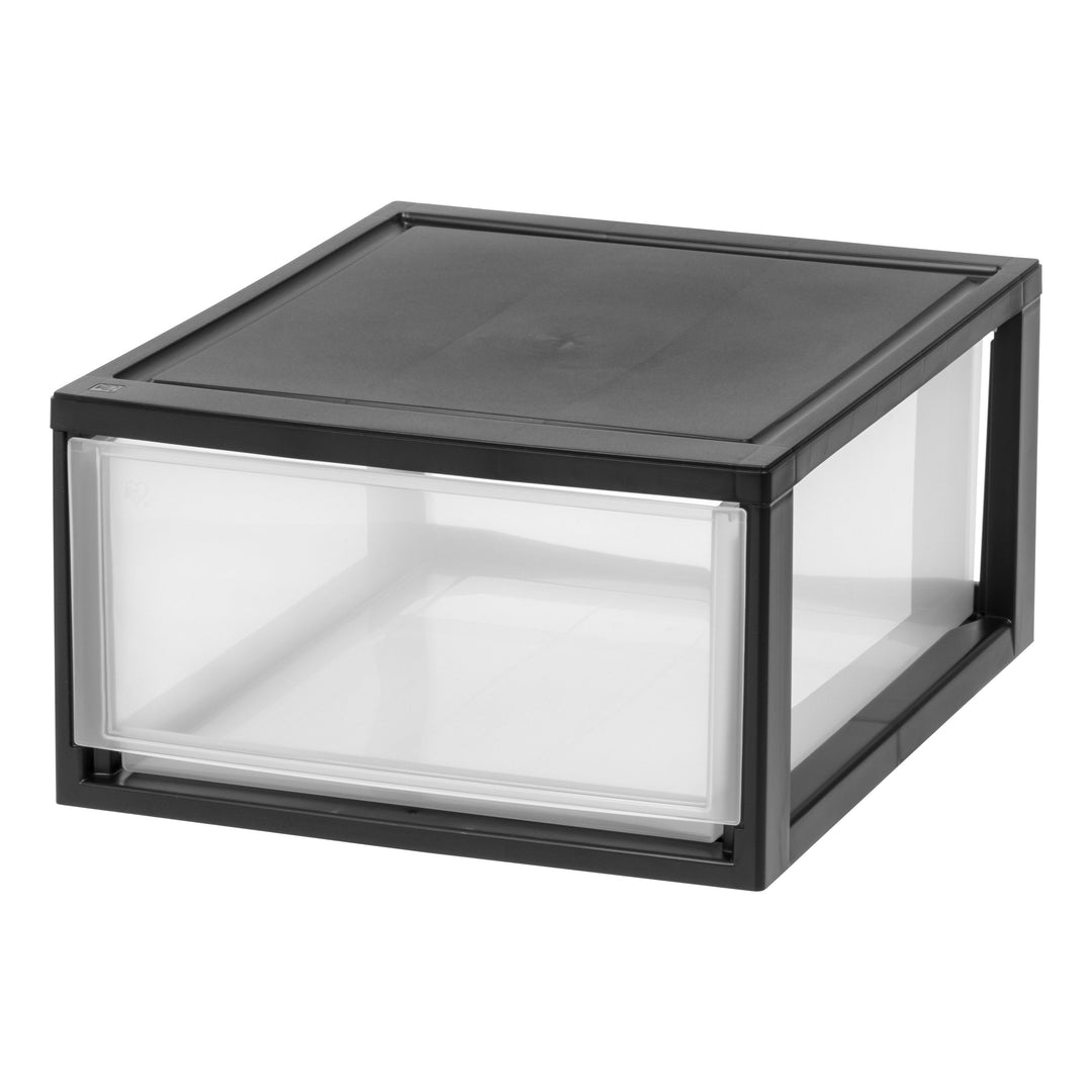 Stackable Drawer Unints Compact Stacking, Stackable Plastic Drawer Unit, 29.5 Quart, Black, 2 ...