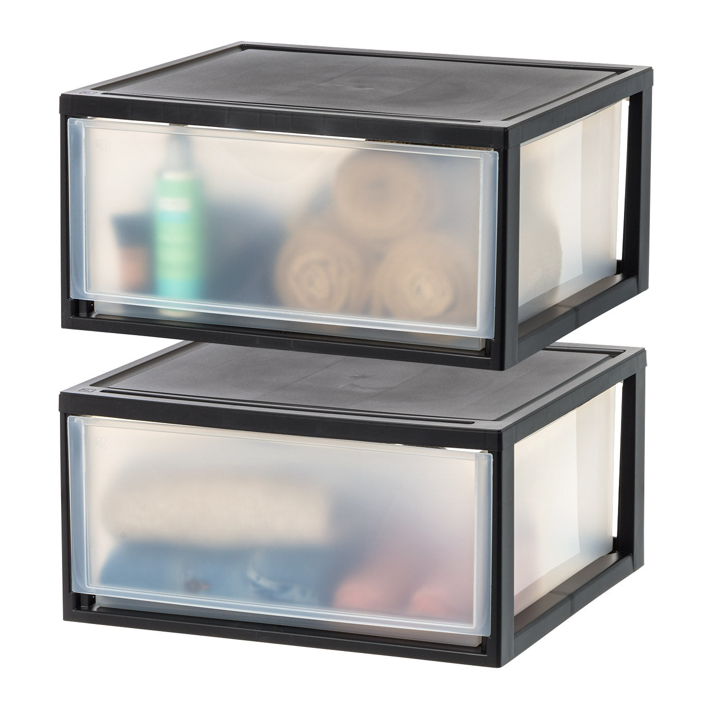 Compact Stacking, Stackable Plastic Drawer Unit, 47 Quart, Black, 2 Co ...