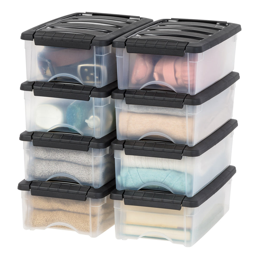 Plastic Storage Bins, Stackable Storage Container with Secure Latching Buckles and Black Lid, 5 Qt. - IRIS USA, Inc.