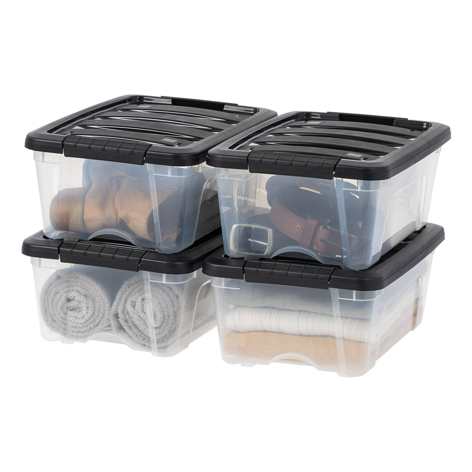 Iris USA, 32 Quart Stack & Pull Clear Plastic Storage Box with Buckles, Gray