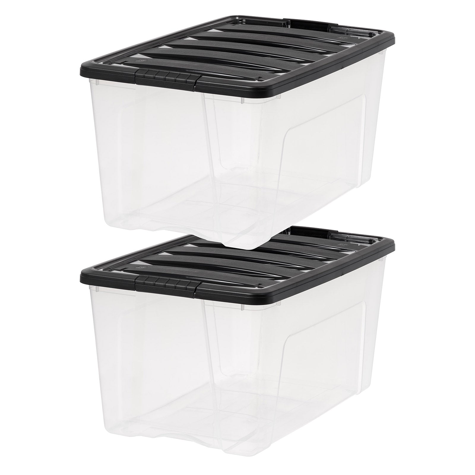 Iris USA 2 Pack 72qt Clear View Plastic Storage Bin with Lid and Secure Latching Buckles, Clear & Black