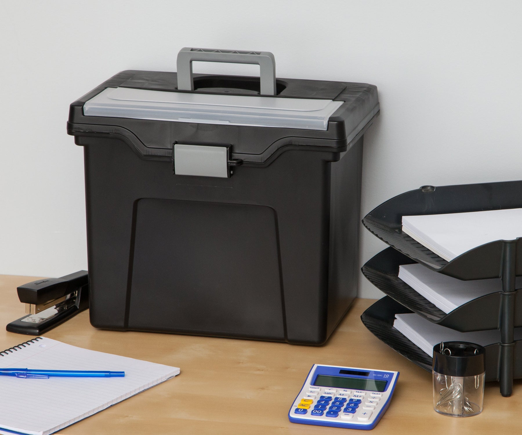 Portable File Cases Plastic Office Storage Portable Letter File-Box with Organizer-Lid, Bl ...