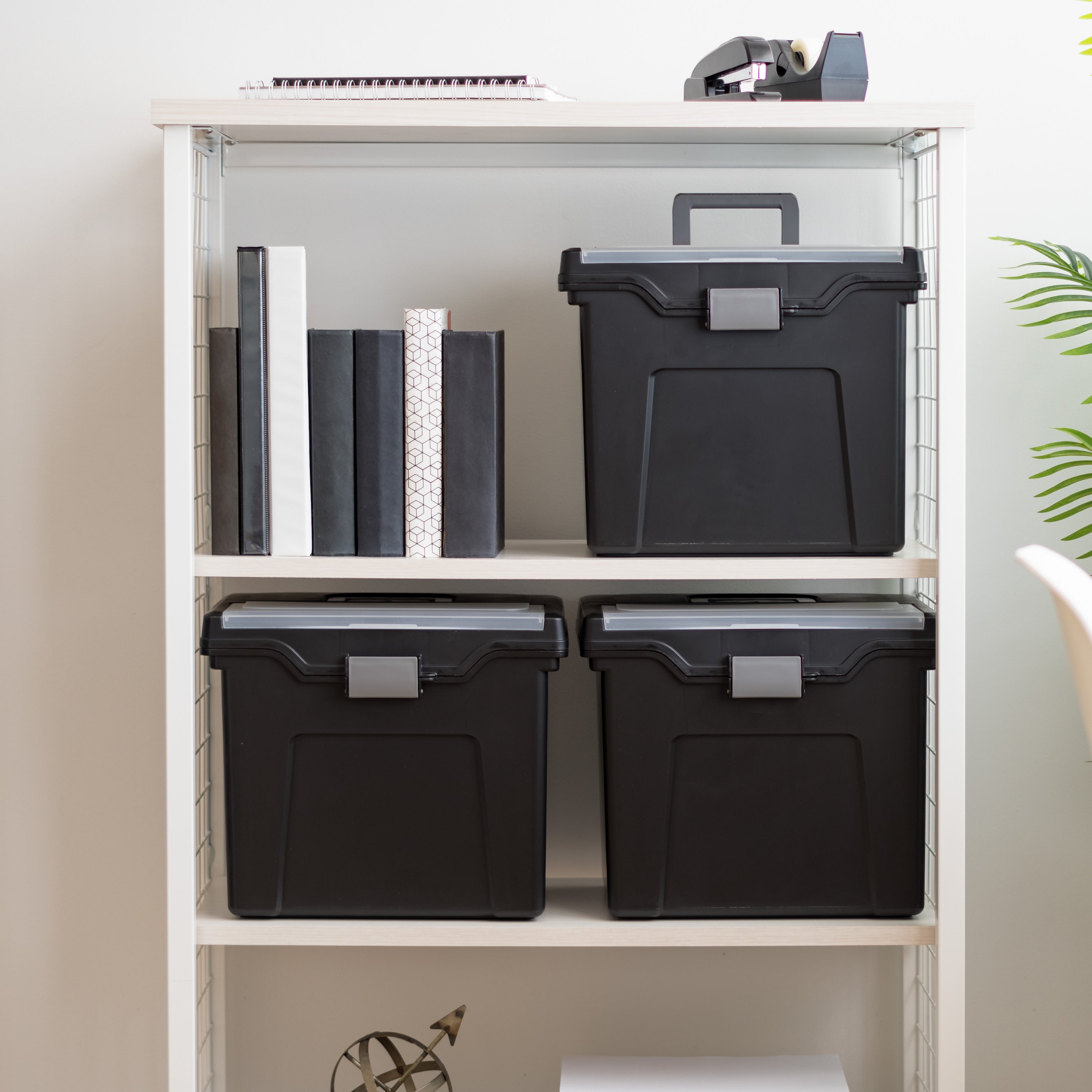 Plastic Office Storage Portable Legal File-Box with Organizer-Lid, Bla ...