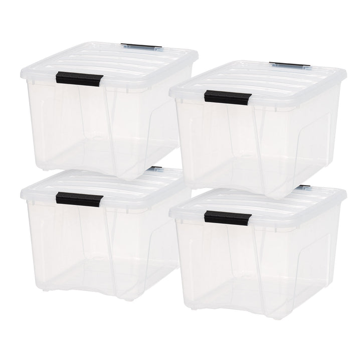 IRIS USA 40 Qt. Plastic Storage Bin Tote Organizing Container with Durable Lid and Secure Latching Buckles, Stackable and Nestable, 4 Pack, Clear with Black Buckle - IRIS USA, Inc.