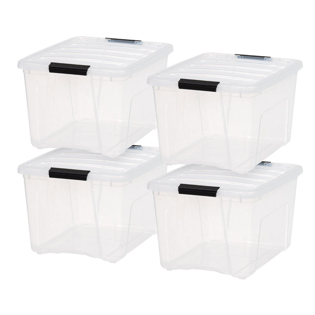 Iris USA 4 Pack 40qt Clear View Plastic Storage Bin with Lid and Secure Latching Buckles