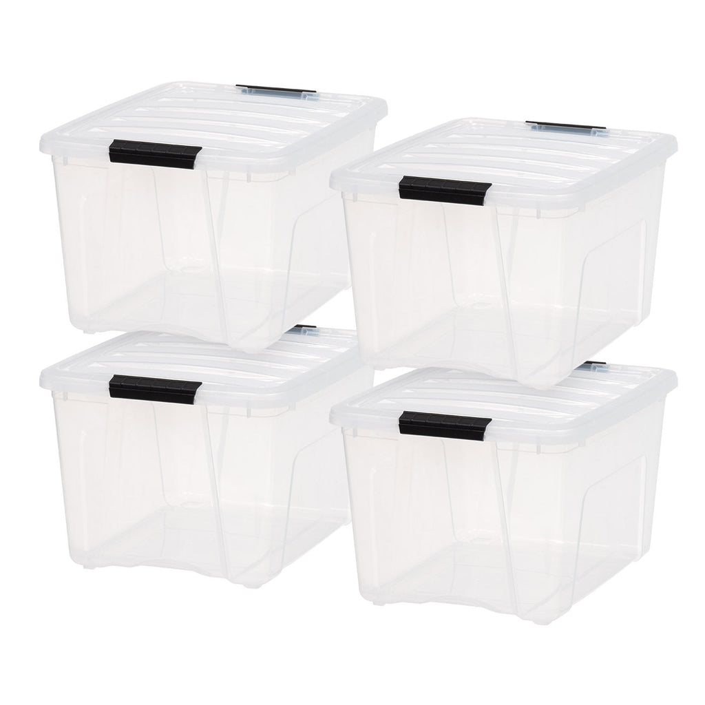 Container Plastic Storage Boxes 40 Quart Stackable Flat Bin Tote W/ Lid Set  of 6