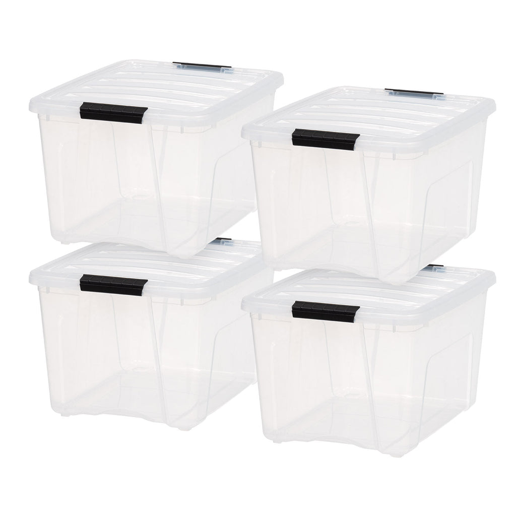 IRIS USA 32 Quart Stackable Plastic Storage Bins with Lids and Latching  Buckles, 4 Pack Clear/Black, Containers with Lids and Latches