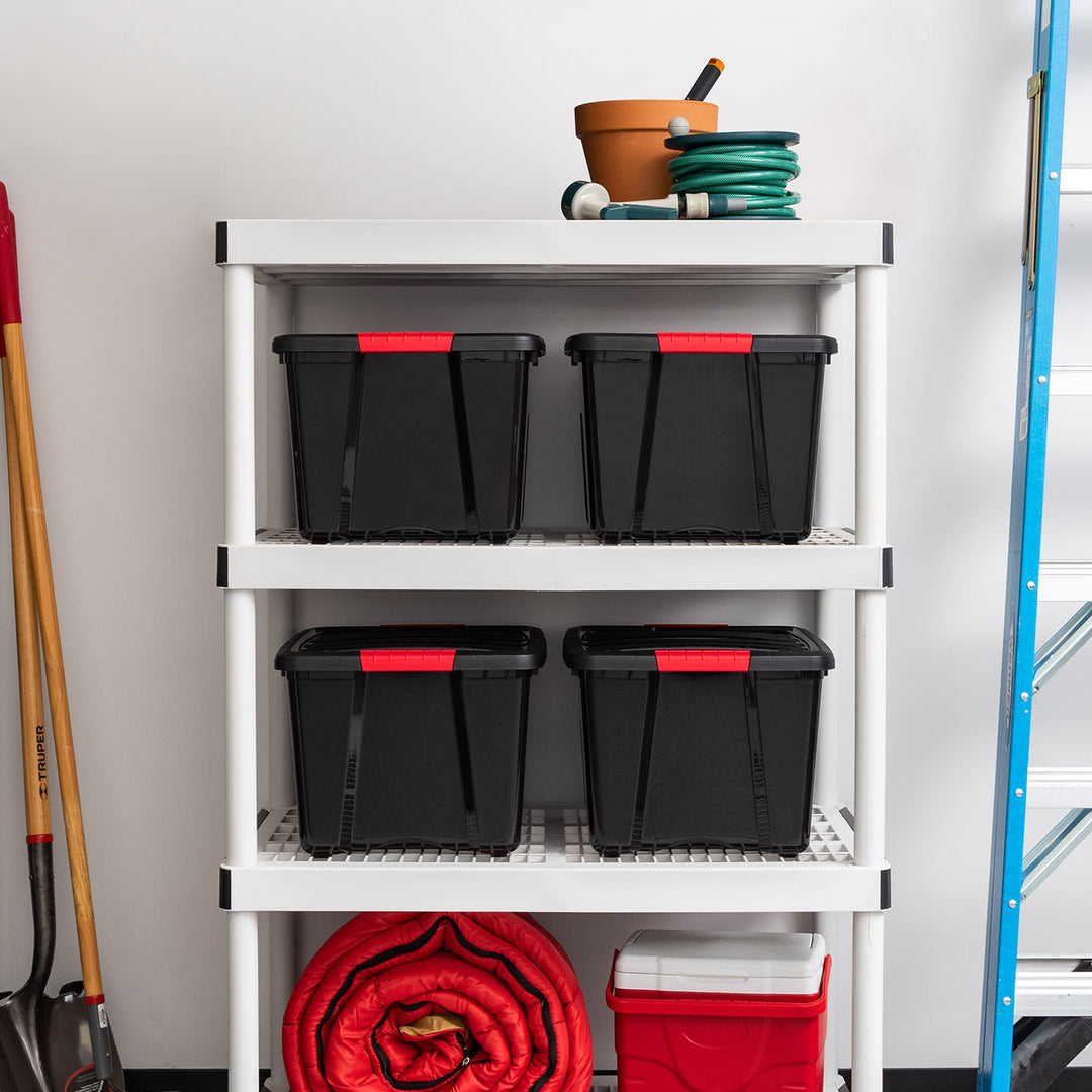 IRIS USA 40 Qt. Plastic Storage Bin Tote Organizing Container with Durable Lid and Secure Latching Buckles, Stackable and Nestable, 4 Pack, Black with Red Buckles - IRIS USA, Inc.