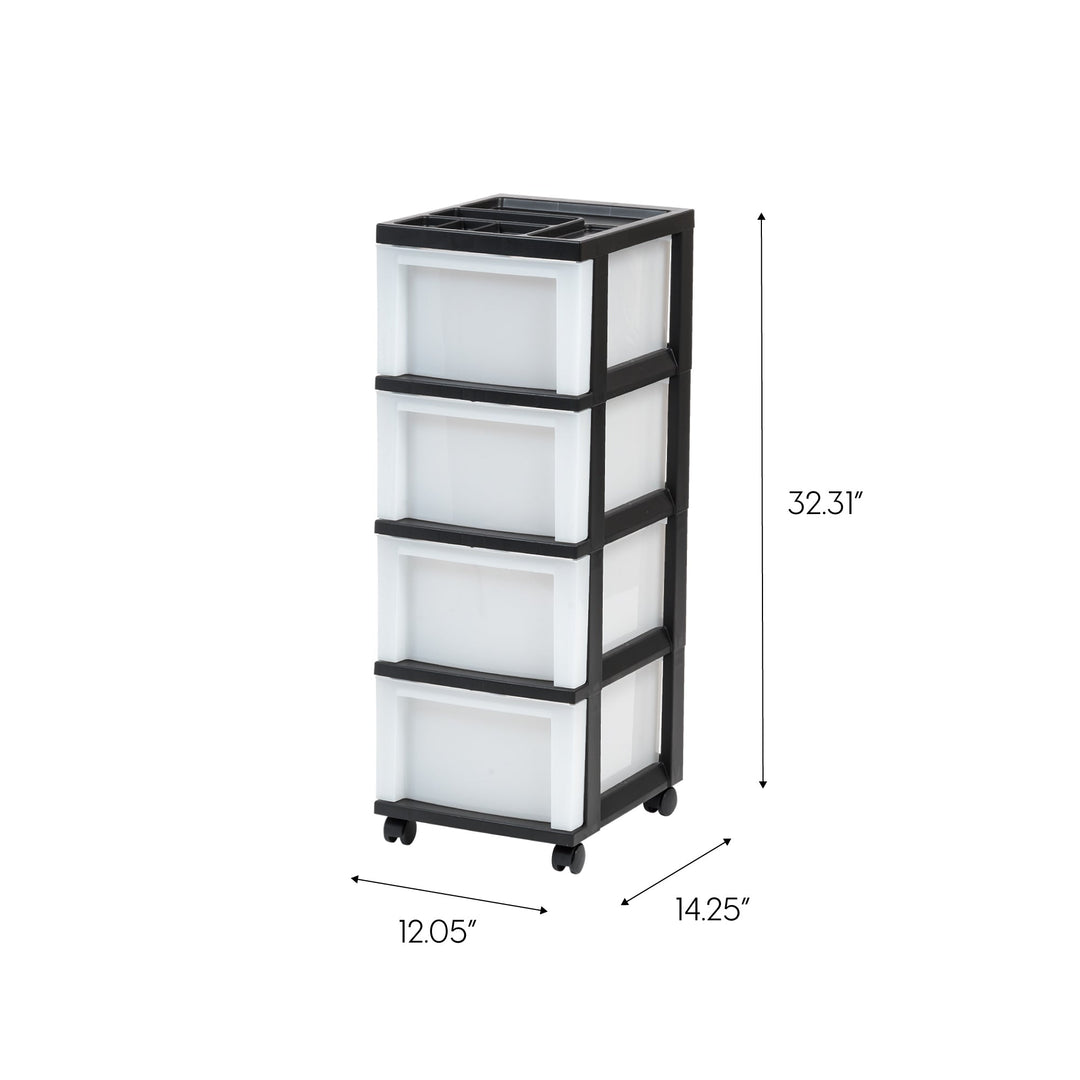 Medium 4-Drawer Cart with Organizer Top, Black/Pearl - IRIS USA, Inc.