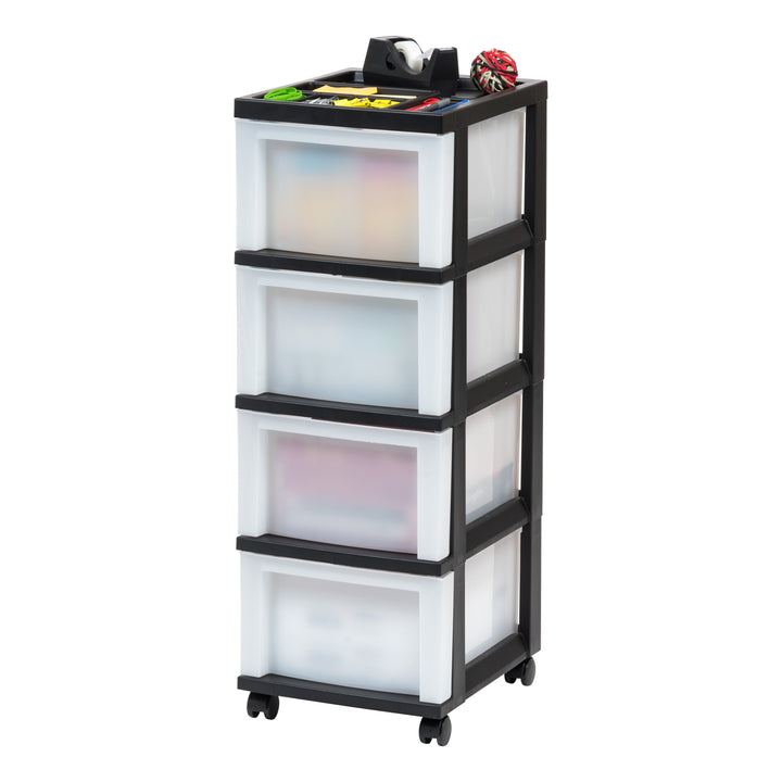 Medium 4-Drawer Cart with Organizer Top, Black/Pearl - IRIS USA, Inc.