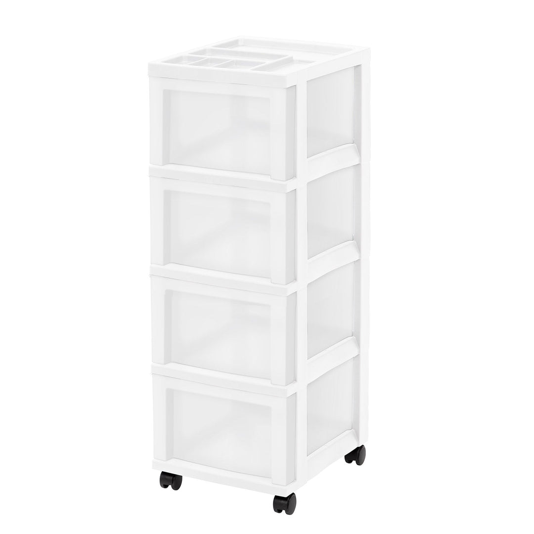 Medium 4-Drawer Cart with Organizer Top, White/Pearl - IRIS USA, Inc.