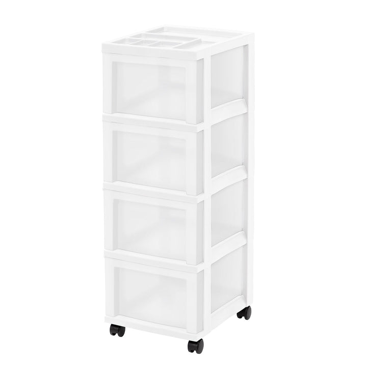 Medium 4-Drawer Cart with Organizer Top, White/Pearl - IRIS USA, Inc.